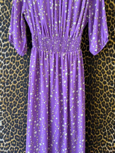 Vestido Midi Floral Lilas com Lastex na Cintura GG