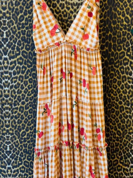 Vestido Farm Midi Xadrez Vichy Cerejas P
