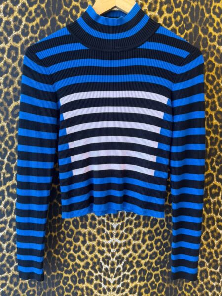 Tricot Animale Gola Alta Listrado Azul e Preto P