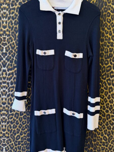 Vestido Animale Preto Midi de Manga Longa Detalhes em Off White M