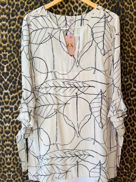 Vestido A.Brand Estampa Folhagens P&B 40