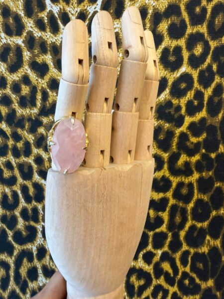 Anel Dourado Quartzo Rosa 19cm
