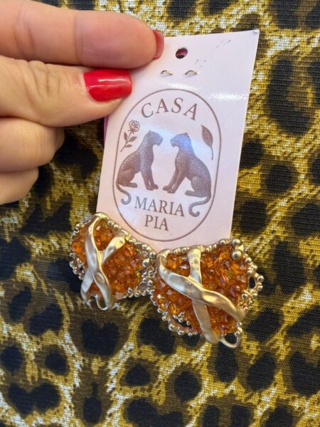 Brinco Dourado com Pedra Laranja
