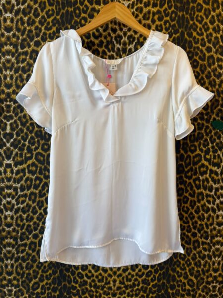 Blusa Agilita Branca Decote V Babados M/Curta40