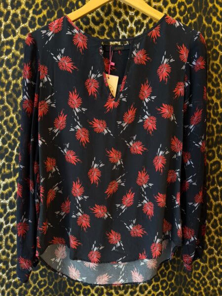 Blusa Animale Manga Longa Estampa Floral Vermelha 38