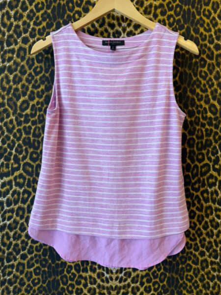 Camiseta Banana Republic S/Manga Malha Listras Rosa Branca P