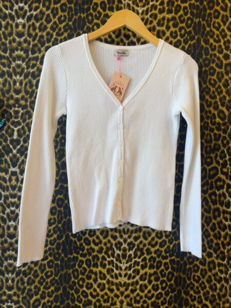 Cardigan Maria Filo Tricot Canelado Branco P