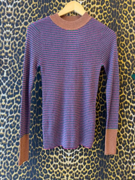 Blusa Animale Tricot Canelada Listras Verdes, Rosas M