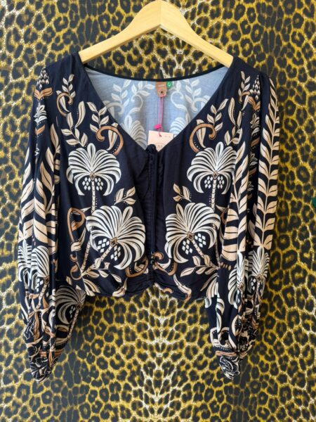 Blusa Farm Cropped Jardim Classico Preta G